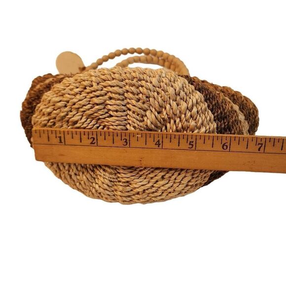 Nine West Womens Tan & Brown Color Block Straw Beaded Double Handle Tote Bag - Picture 6 of 9